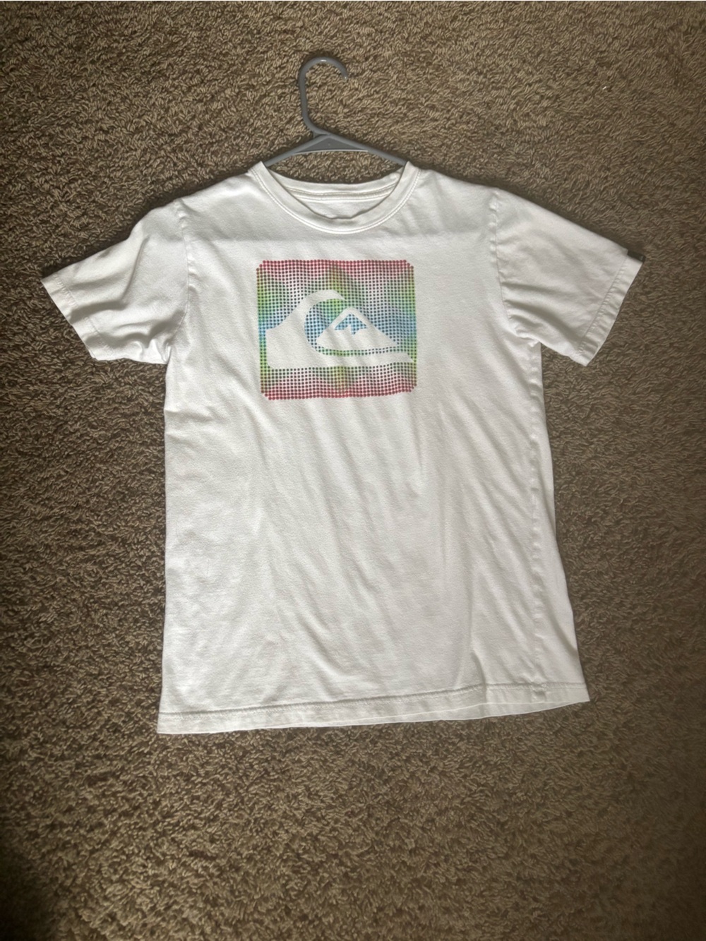 Quiksilver White Short-Sleeve Tee with Rainbow Logo